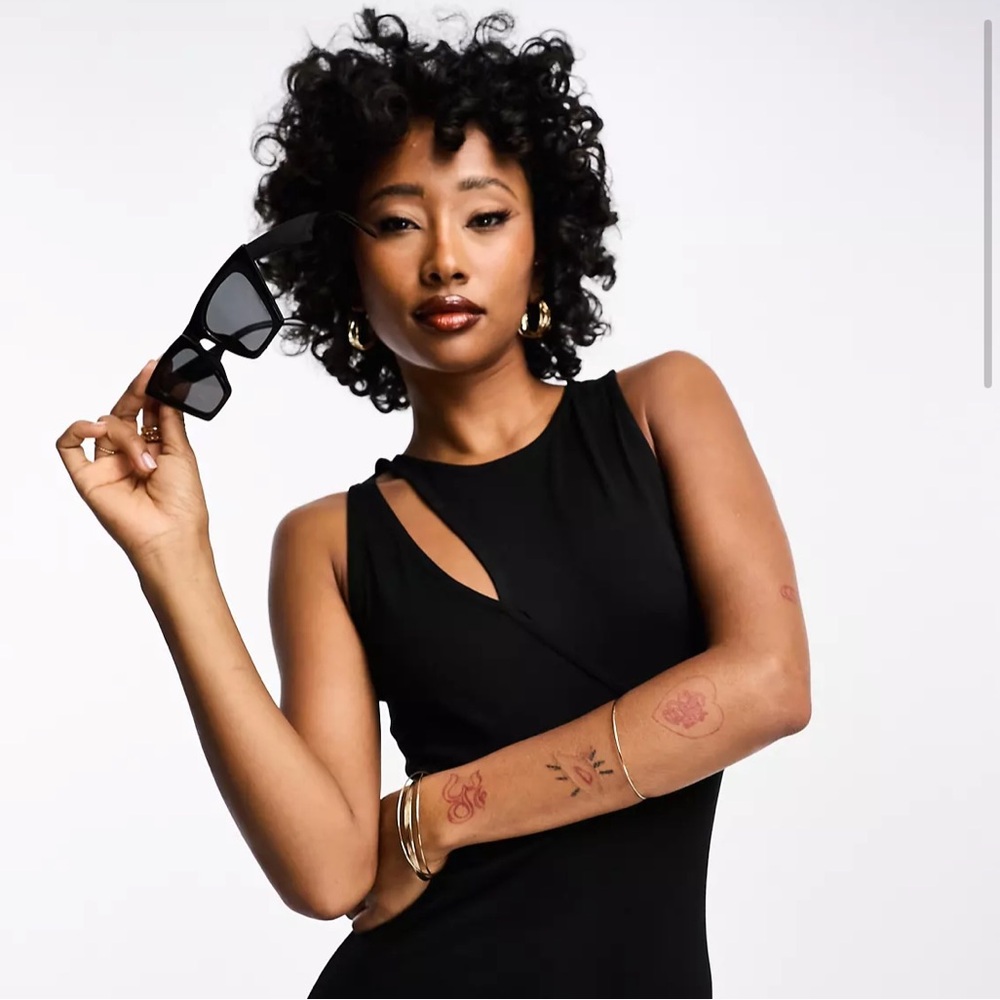 French Connection cut out detail black jersey maxi dress